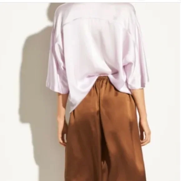 NEW Vince Satin 100% Silk Pajama Shirt Blouse, Pale Iris (Purple) Size S $295 - Picture 5 of 10
